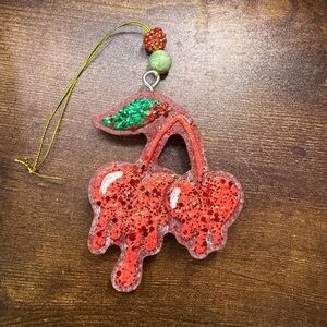 Glitter Cherry Keychain